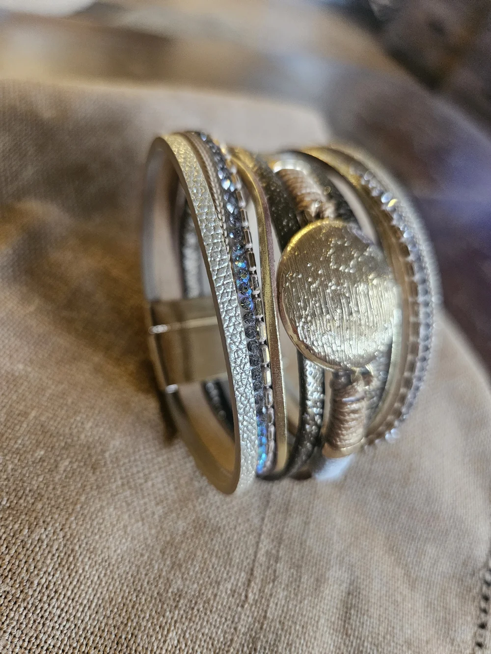 Multi-Row Gold and Champagne Women’s Wrap Bracelet. Lightweight. Beautiful!